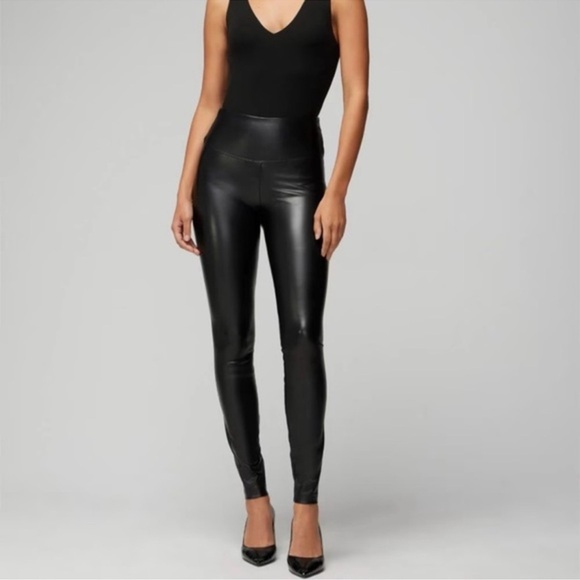 White House Black Market Black Runway Pull On Faux Leather Leggings Size 4 - Picture 1 of 12